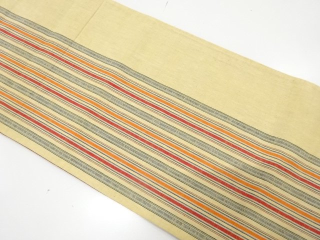 JAPANESE KIMONO / ANTIQUE FUKURO OBI / COTTON / TSUMUGI / WOVEN STRIPE